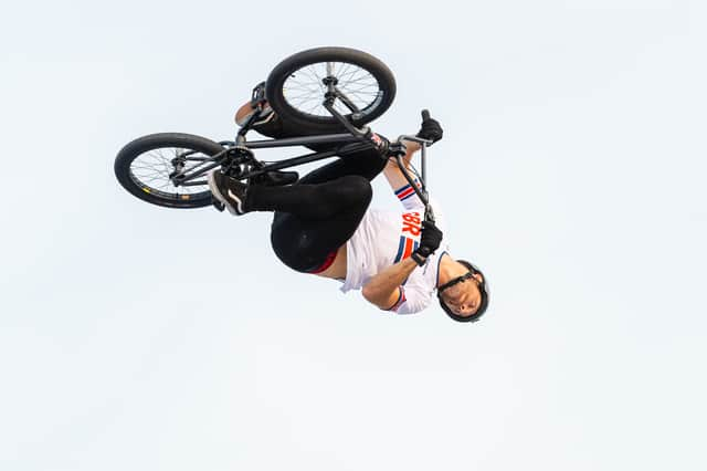 Shaun Gornall, GB, in action during the Men's BMX Freestyle Final, European Championships Munich 2022. Image: SWpix.com