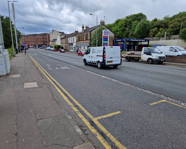 The section of bus lane in Maryhill Road, Glasgow, where Alastair Dalton was fined. (Photo by The Scotsman)
