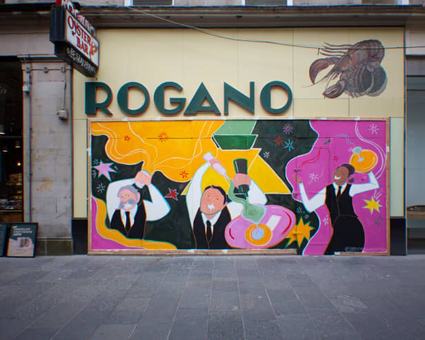 Rogano launched a mural project in 2020 in which artists covered the boarded up restaurant in colourful works telling the hidden stories of Rogano. 