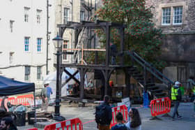 The Netflix film crew have transformed Makar's Close with the gallows