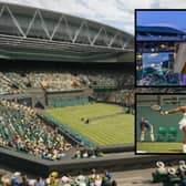 Brad Zellerman, from Dunfermline, with his Wimbledon e-Champion trophy. Insets: how Wimbledon and Serena Williams look in the Playstation tournament (Pictures submitted)