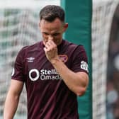 Lawrence Shankland looks dejected as he leaves the Celtic Park pitch at the weekend. Cr: SNS Group.