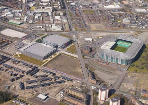 The Emirates Arena from above. Pictured below is the athlete's village