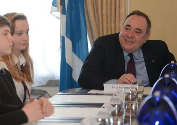 Alex Salmond meets pupils from St Thomas of Aquin High School, Edinburgh. Picture: Neil Hanna