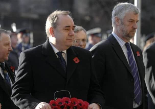 Alex Salmond at a Rememberance Sunday service. Picture: Jane Barlow