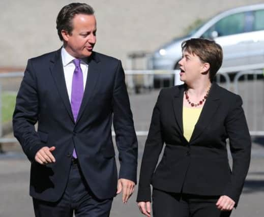 Prime Minister David Cameron with Scottish Conservative Leader Ruth Davidson arriving for the Stirling conference. Picture: PA