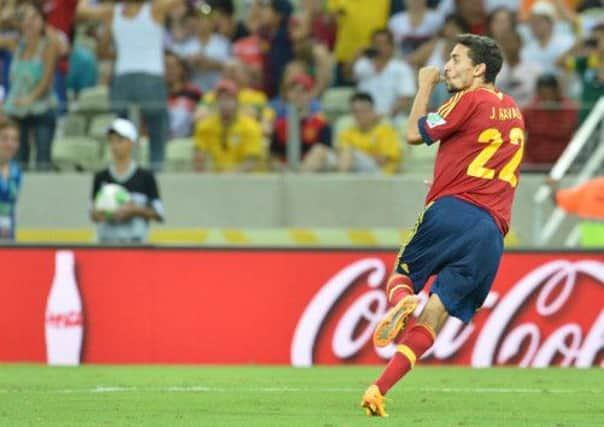 Jesus Navas celebrates after scoring the winning penalty. Picture: Getty