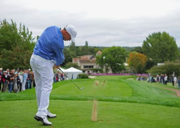 Swedens Alexander Noren plays a shot during the third days foursomes at the 2011 Seve Trophy. Picture: Getty