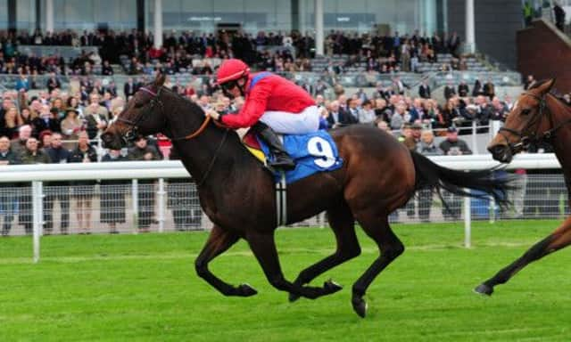 Take Cover, ridden by David Probert, wins the Novus Stakes at York yesterday. Picture: PA