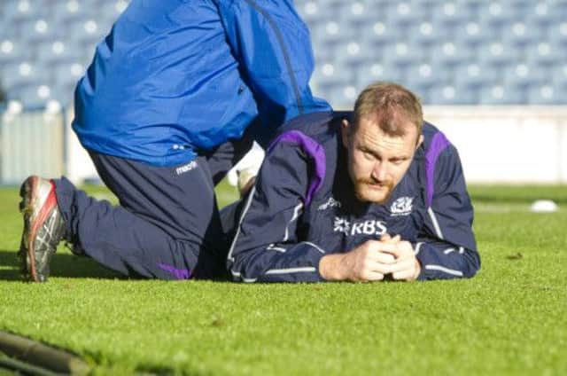 Scotlands Alastair Kellock undergoes some fine tuning at Murrayfield yesterday. Picture: SNS