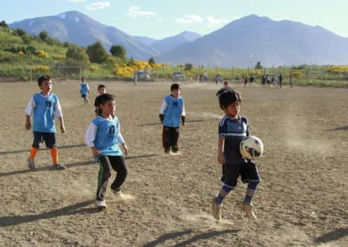 Claudio Nancufil, right, plays for Martin Guemes club in the Patagonian Argentine city of Bariloche. Picture: Reuters