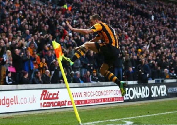 David Meyler of Hull City marks scoring his teams second goal against a Liverpool. Picture: Getty