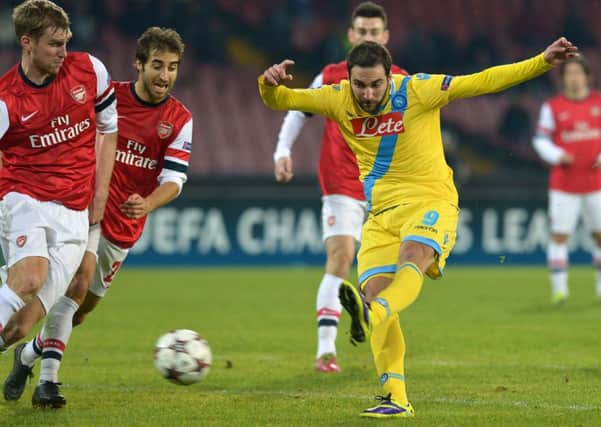 Gonzalo Higuain scores against Arsenal in the second-half. Picture: Getty