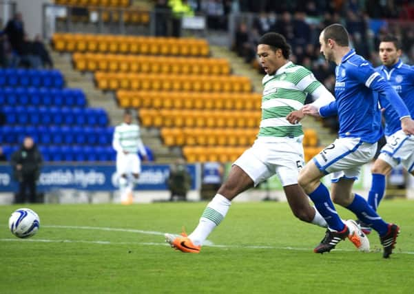 Virgil van Dijk pokes home his match-winning goal against St Johnstone. Picture: SNS