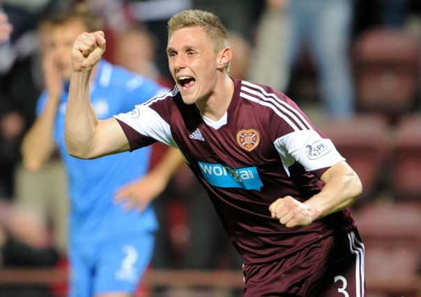 Kevin McHattie celebrating his goal in the League Cup third round. Picture: Jane Barlow