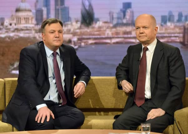 Ed Balls, left, proclaimed his probusiness credentials on BBCs Andrew Marr Show. Picture: Getty