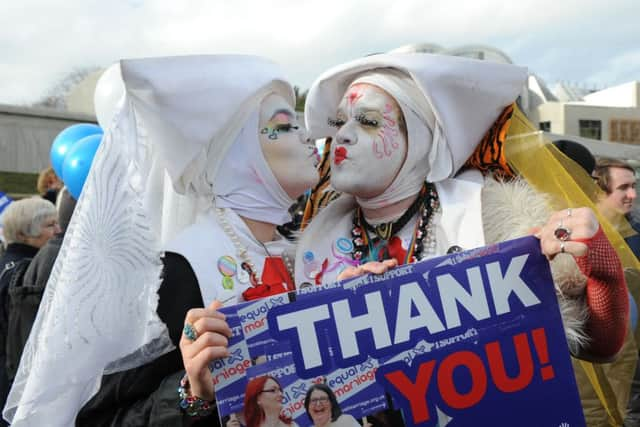 Equal Marriage supporters gathered outside Holyrood. Picture: Neil Hanna