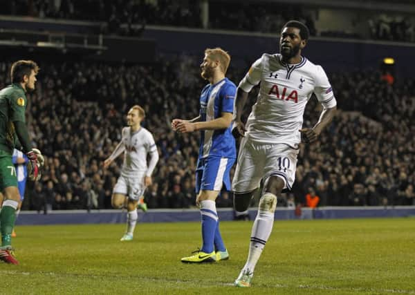 Emmanuel Adebayor celebrates the winning goal. Picture: AFP