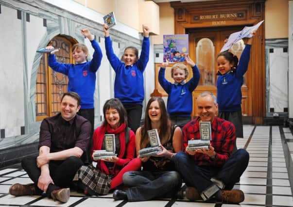 Claire McFall, Janis MacKay, Chae Strathie and Ben Cort, along with some of the young voters. Picture: Robert Perry