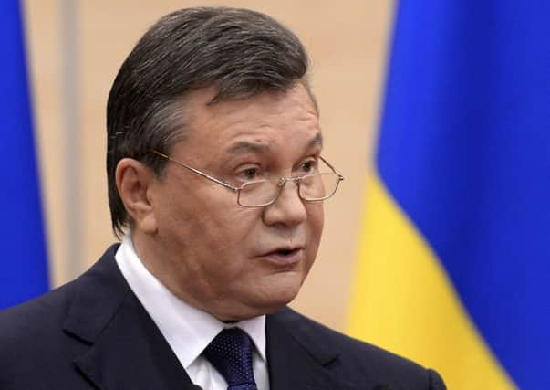 Ukraine's fugitive president Viktor Yanukovych speaks to the media in Rostov-on-Don, Russia. Picture: AP