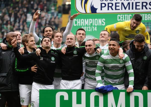 Celtic players get the party started after Saturdays game. Picture: Craig Williamson/SNS