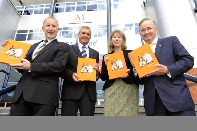 Campbell Ogilvie, SFA President, Stewart Regan, Scottish Governemt's  Shona Robison, Cabinet Secretary for Commonwealth and Glasgow City Council leader Gordon Matheson. Picture: TSPL