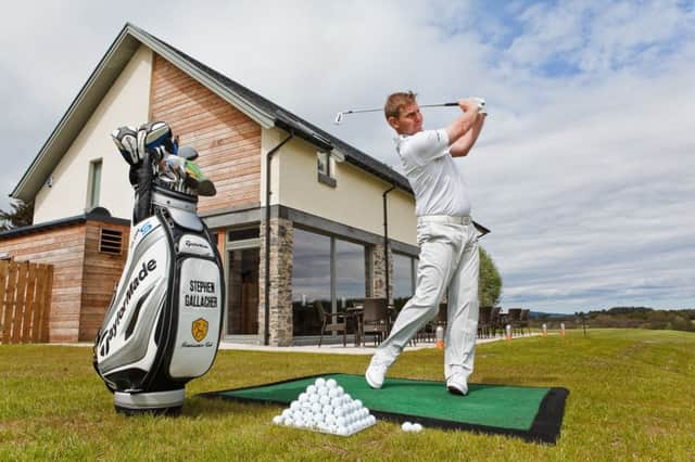 Stephen Gallacher tees off in front of the new £1 million clubhouse at Macdonald Spey Valley in Aviemore. Picture: Nick Mailer Photography