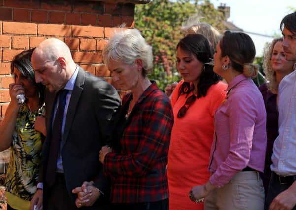 Judy Murray with Nino Severino  follows the coffin of former tennis player Elena Baltacha. Picture: PA