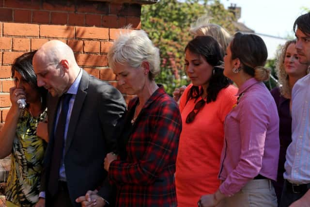 Judy Murray with Nino Severino  follows the coffin of former tennis player Elena Baltacha. Picture: PA