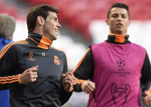 Real Madrids Gareth Bale and Cristiano Ronaldo at training session in Lisbons Estadio da Luz. Picture: Getty