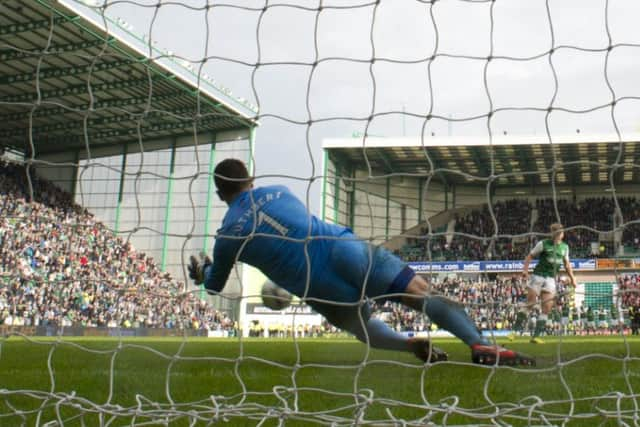 Kevin Cuthbert saves from Jasdon Cummings in the shoot out.Picture: SNS