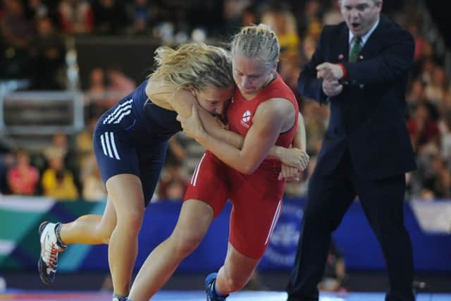 Womens 53kg Quarter Final, 

Jayne Clason (red) v Shannon Hawke (Blue) both of Scotland. Picture: TSPL