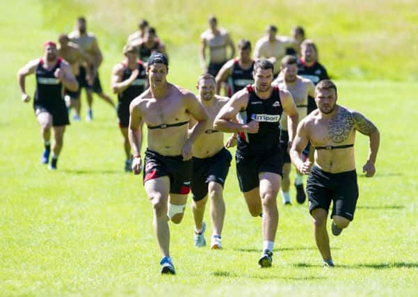 Rory Sutherland, far right,  has enjoyed preseason preparations at Murrayfield, and coach Alan Solomons has praised his efforts. Picture: SNS