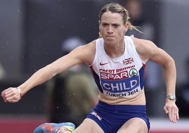 Eilidh Child clears a hurdle in a women's 400m hurdles first round heat during the European Athletics Championships in Zurich. Picture: AP