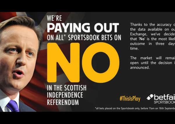 Betfair are paying out on sportsbook bets on the referendum. Picture: Contributed