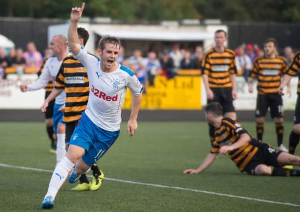 David Templeton celebrates after equalising for Rangers. Picture: SNS