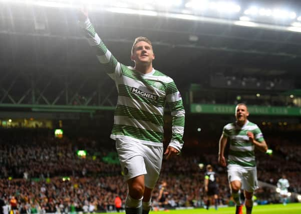 Kris Commons celebrates after opening the scoring against Dinamo Zagreb. Picture: SNS