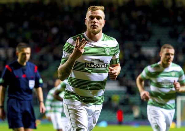 Celtic's John Guidetti celebrates his hat-trick against Partick Thistle. Picture: SNS