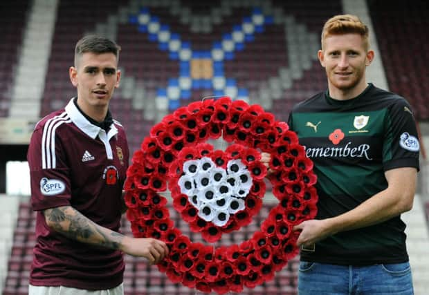 Jamie Walker, left, and Jason Thomson in the commemorative shirts. Picture:  Lisa Ferguson