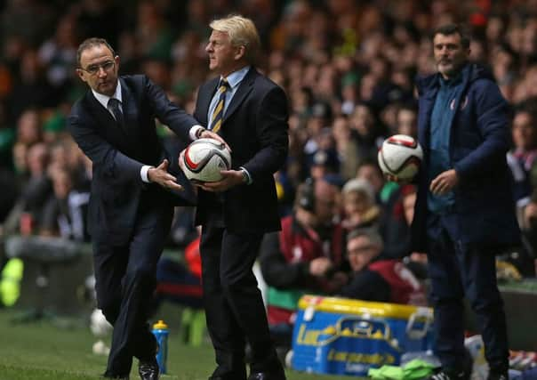 Republic of Ireland manager Martin ONeill is keen to share the ball-carrying duties at Celtic Park with Scotland coach Gordon Strachan. 
Photograph: Ian MacNicol/AFP/Getty Images