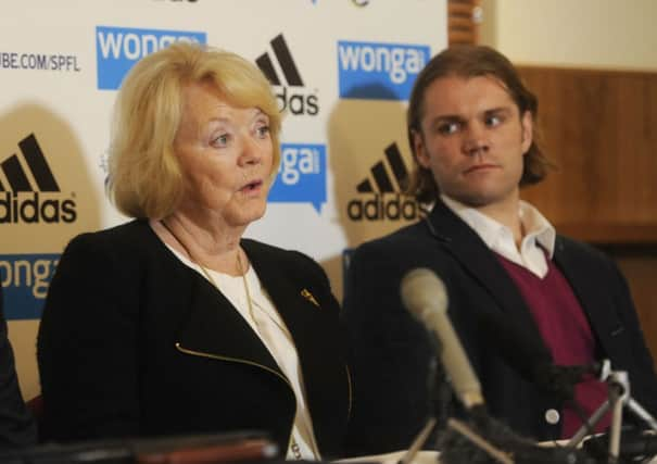 Hearts owner Ann Budge and head coach Robbie Neilson. Picture: Greg Macvean