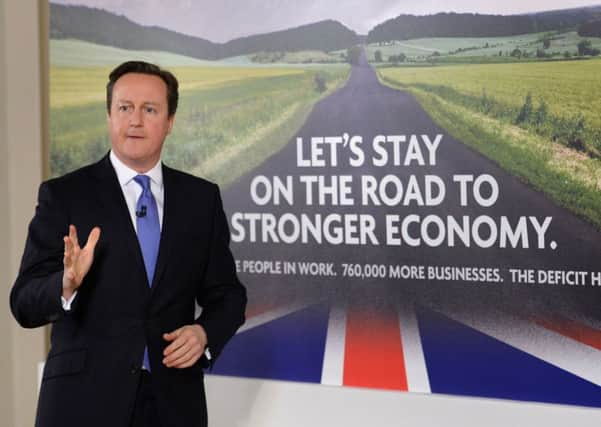 Prime Minister David Cameron addresses Conservative Party supporters at Dean Clough Mills in Halifax. Picture: PA