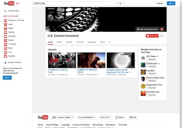U.S. Central Command's YouTube site shortly after it was taken over by hackers claiming to be working on behalf of IS. Picture: AP