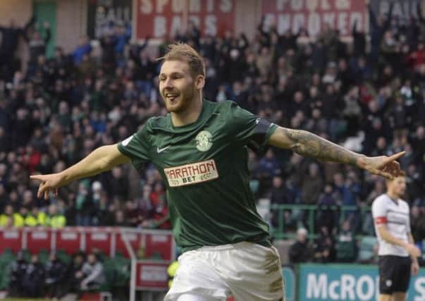 Hibernian's Martin Boyle celebrates having broken the deadlock to put his side 1-0 ahead. Picture: SNS