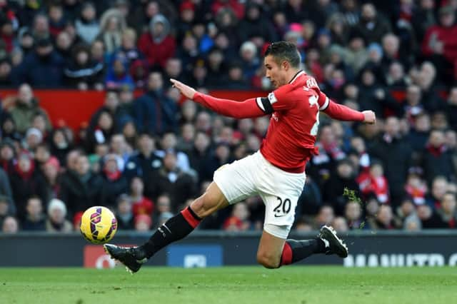 Just when his barren spell looked unending and United fans were getting anxious, up popped Robin van Persie with a spectacular goal to open the scoring. Picture: Paul Ellis/Getty