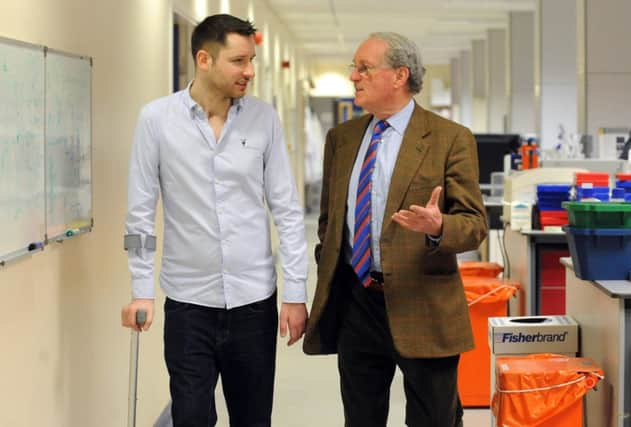 Gordon Aikman at the Euan MacDonald Centre yesterday with Donald MacDonald. Picture: Lisa Ferguson