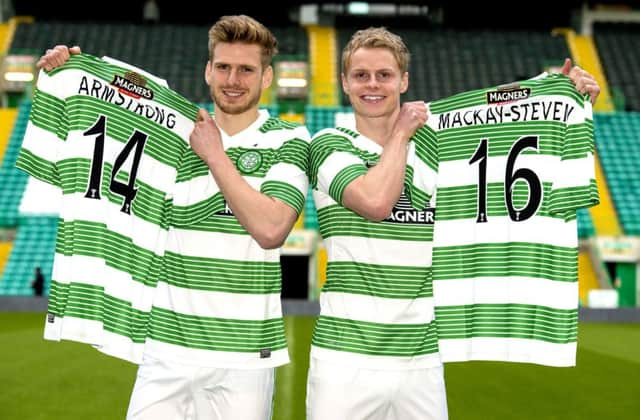 Stuart Armstrong and Gary MackaySteven show off their new colours at Parkhead. Picture: SNS