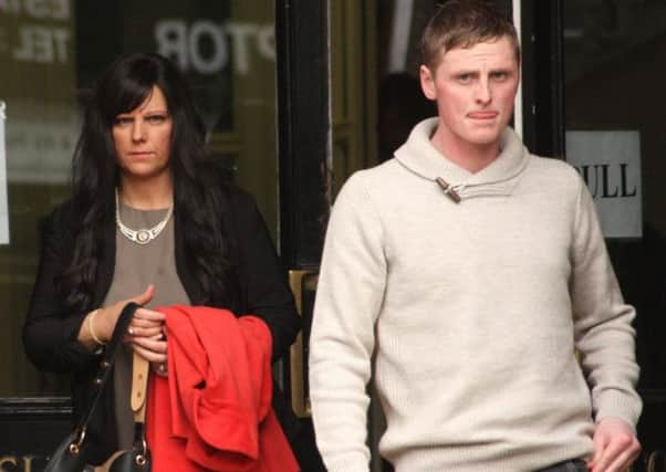 Hazel Irvine, widow of James Irvine, left, leaves court with son Alan, after testifying. Pictures: CSNA