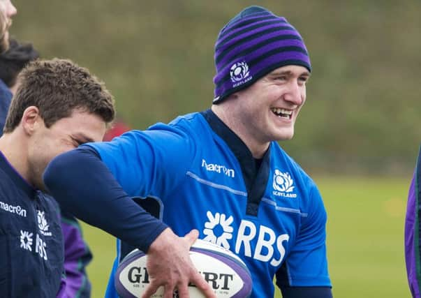 A smiling Stuart Hogg in training ahead of the showdown with Italy at BT Murrayfield. Picture: SNS