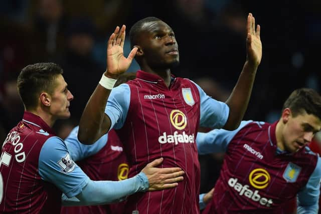 Christian Benteke celebrates scoring Aston Villas late penalty winner against West Brom. Picture: Getty